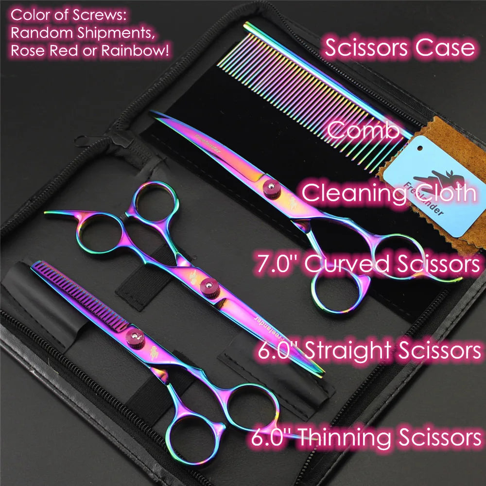 7.0 Inch Professional Pet Scissors for Dog Grooming Dogs Shears Hair Cutter Straight &Thinning & Curved Scissors 3Pcs/Set + Comb